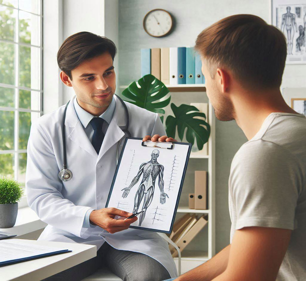 تشریح الکترومیوگرافی پزشک در حال توضیح نوار عصب به بیمار