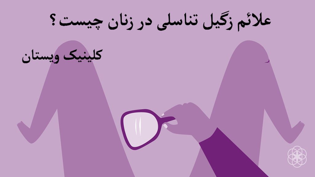 نوشته علائم زگیل تناسلی در زنان-یک خانم که ذره بین در دست دارد-تصویر انیمیشنی است