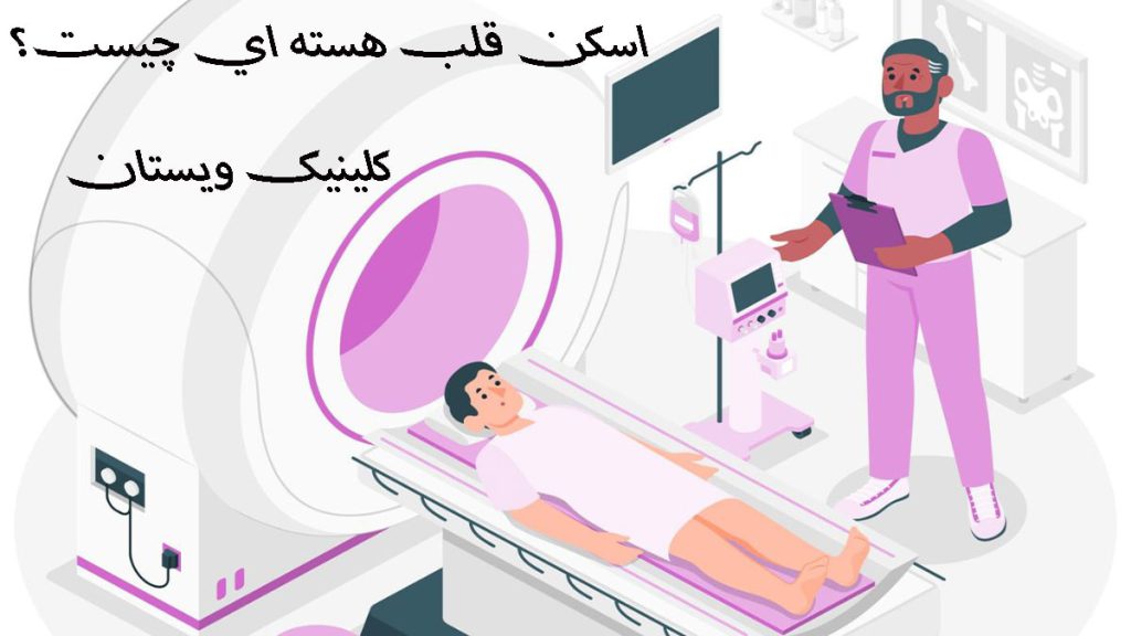 یک تصویر انیمیشنی از مرکز اسکن قلب - نوشته با عنوان اسکن قلب هسته ای چیست؟اسکن قلب دو مرحله ای